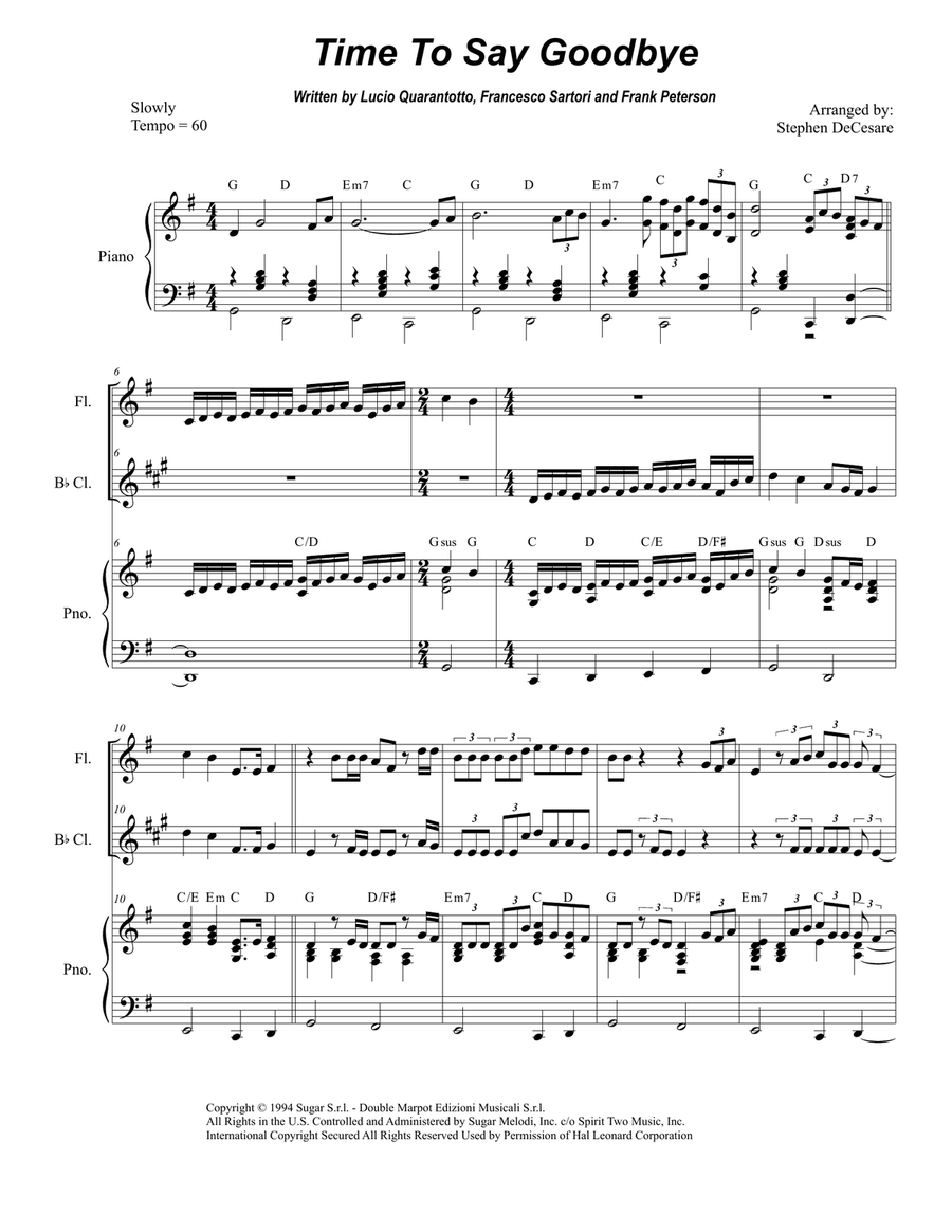 Time To Say Goodbye Woodwind Duet scores gallery preview page 1