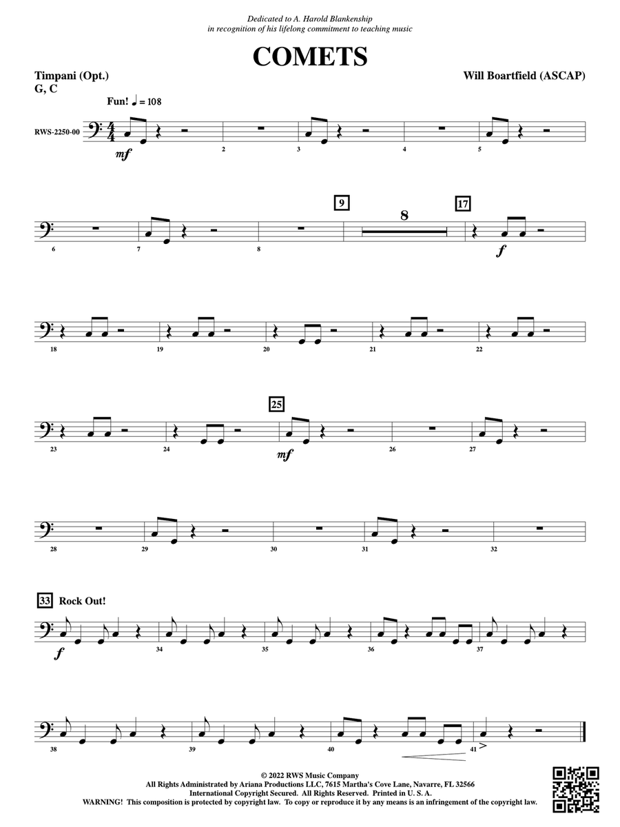 Comets: Optional Timpani Percussion Ensemble scores gallery preview page 1