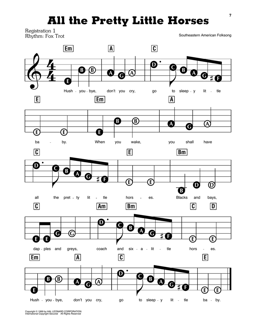 All The Pretty Little Horses Electronic Keyboard scores gallery preview page 1