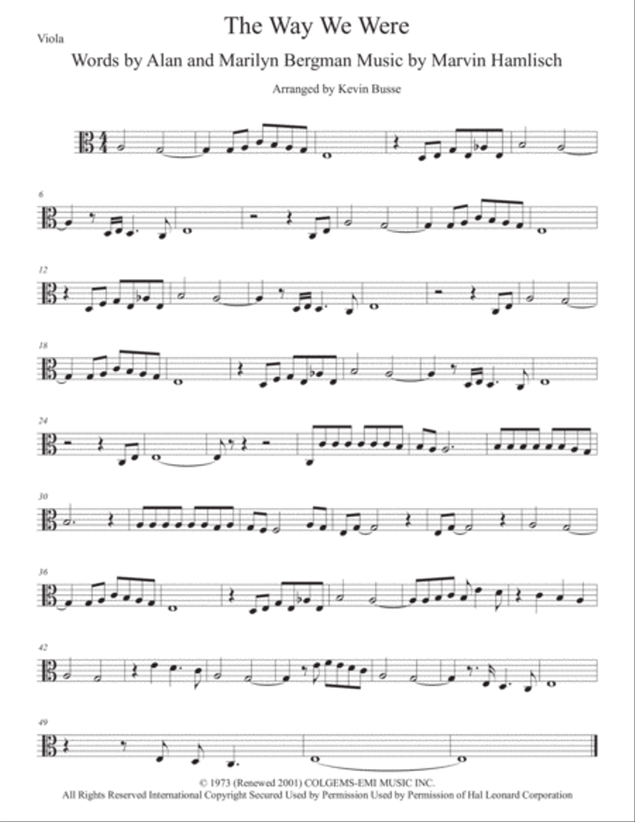 The Way We Were Viola Solo scores gallery preview page 1