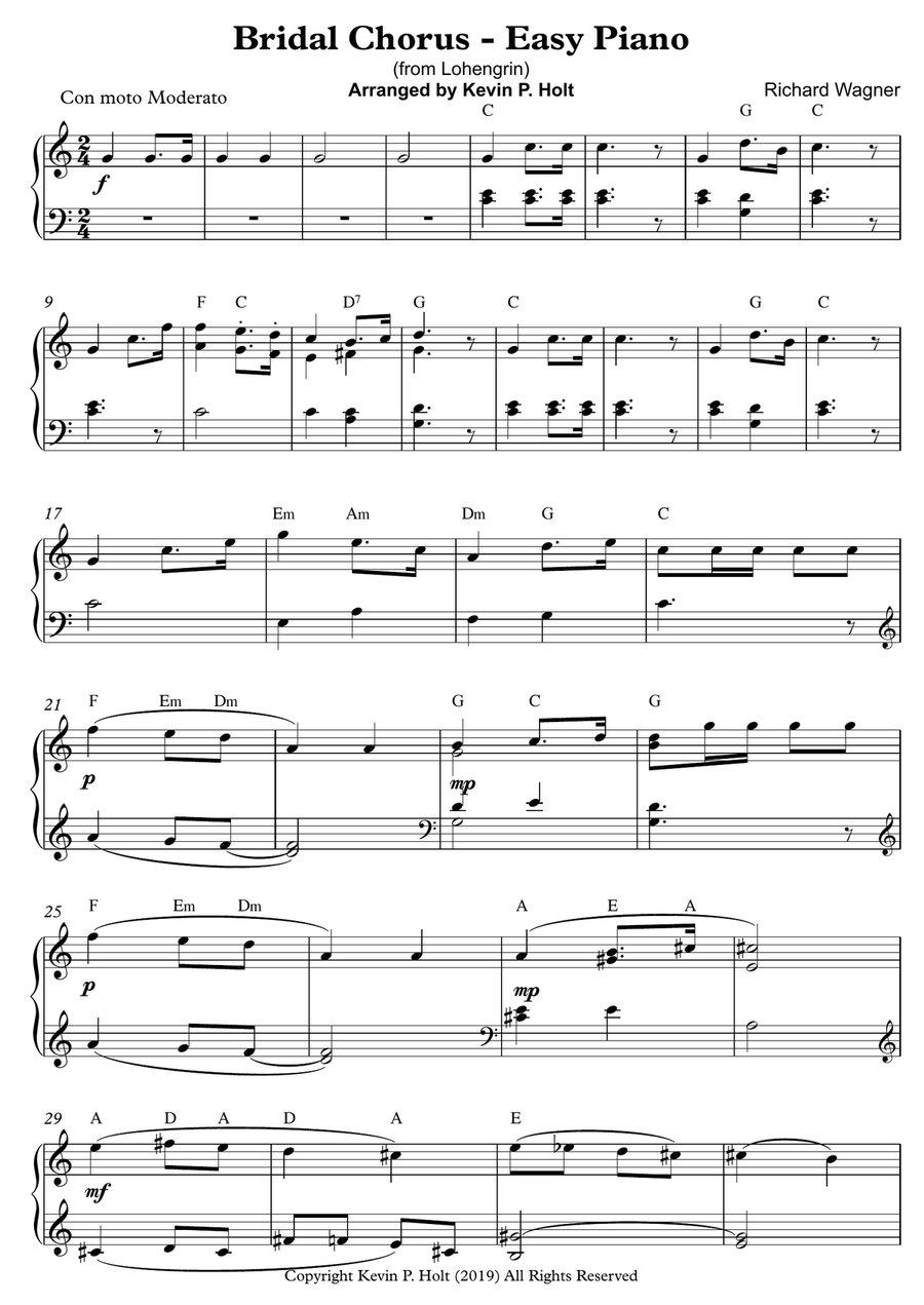 Bridal Chorus (from Lohengrin) - Richard Wagner - Easy Piano Small Ensemble scores gallery preview page 1