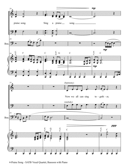PRAISE SONG (SATB Vocal Quartet with Bassoon & Piano) image number null