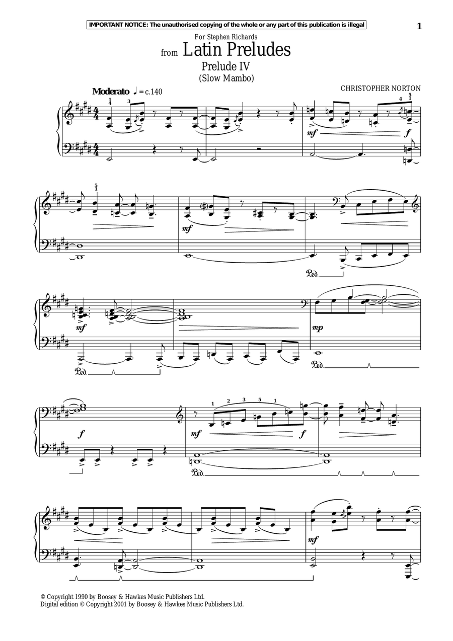 Latin Preludes, Prelude IV (Slow Mambo) Piano Solo scores gallery preview page 1