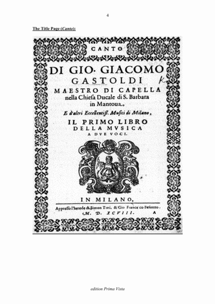 Giovanni Giacomo Gastoldi & others, Il Primo Libro… for 2 Instruments, Modern Clefs