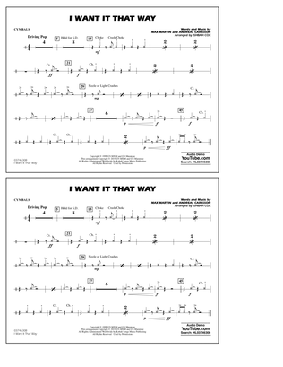 Book cover for I Want It That Way (arr. Ishbah Cox) - Cymbals