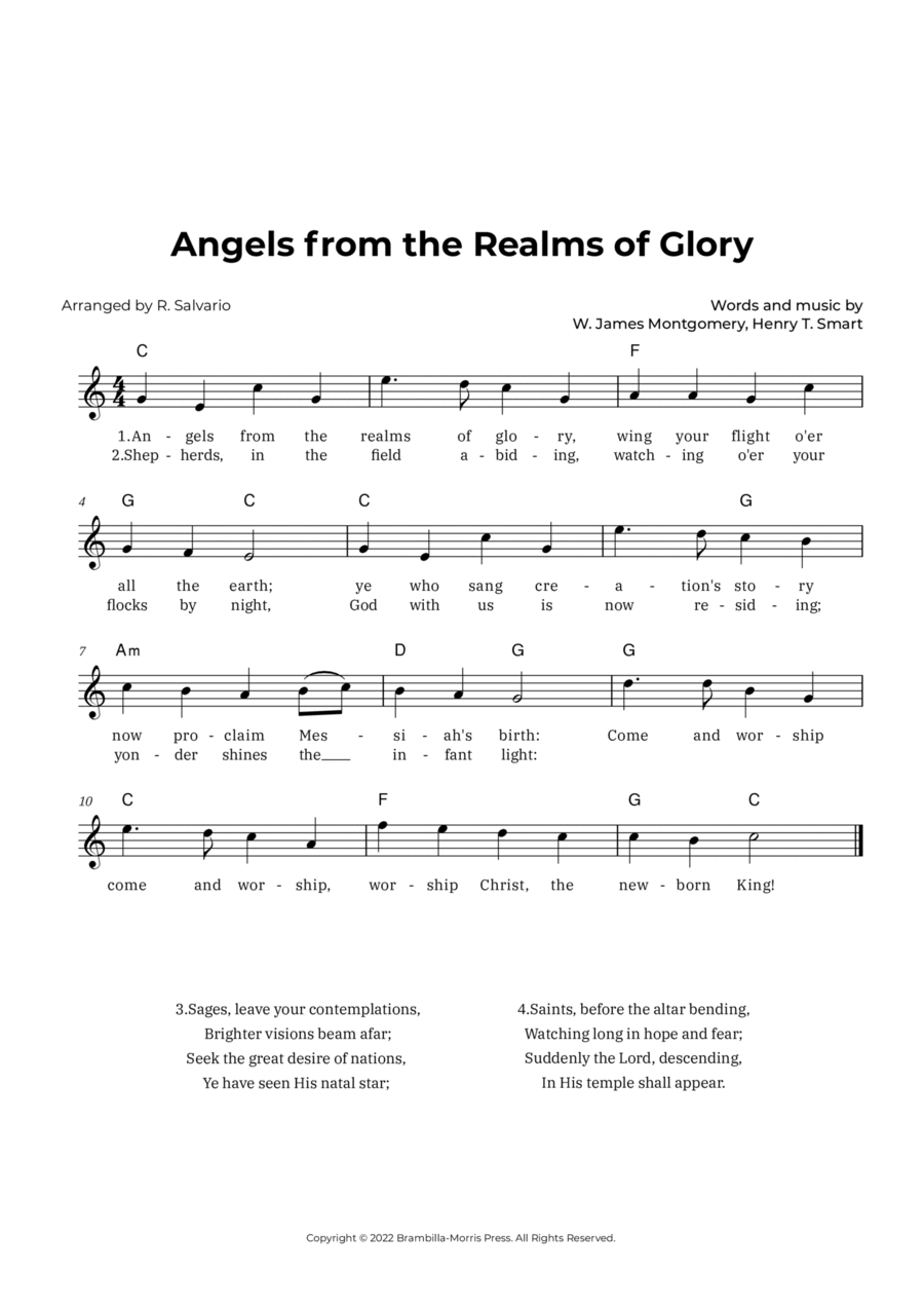 Angels from the Realms of Glory (Key of C Major) Easy Piano scores gallery preview page 1