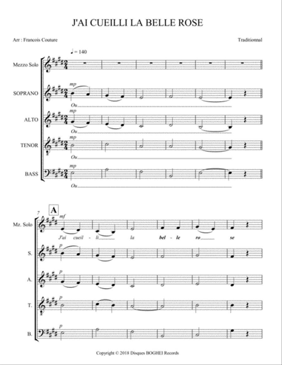 J'AI CUEILLI LA BELLE ROSE 4-Part scores gallery preview page 1