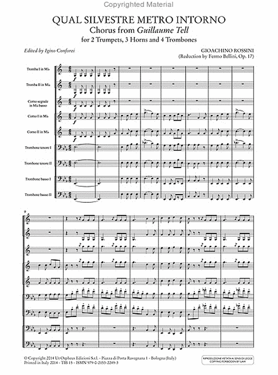 Qual silvestre metro intorno. Chorus from "Guillaume Tell" for 2 Trumpets, 3 Horns and 4 Trombones. Reduction by Fermo Bellini (Op. 17)