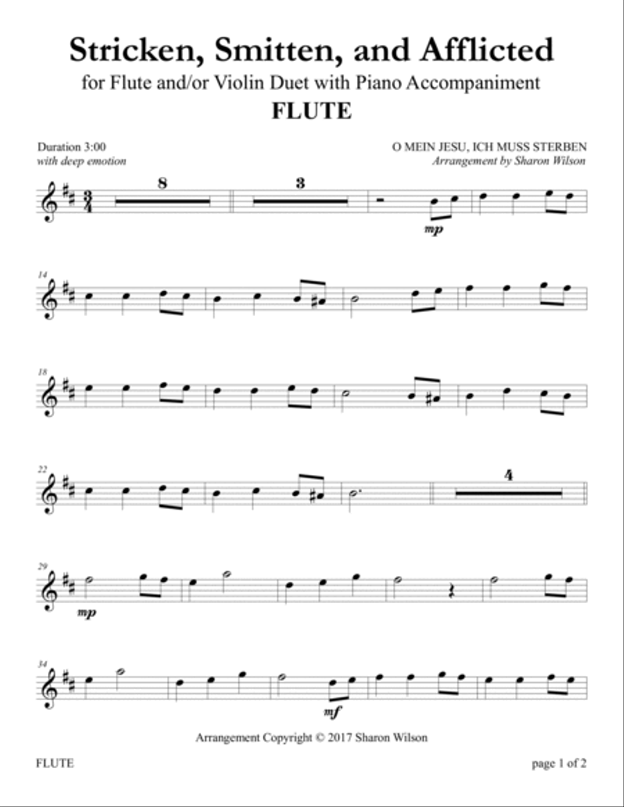 Stricken, Smitten, and Afflicted (for Flute and/or Violin Duet with Piano accompaniment) Flute scores gallery preview page 3