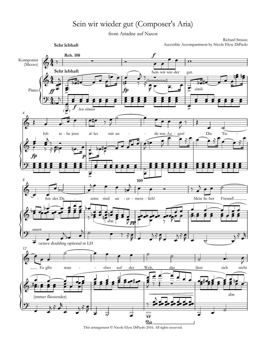 Sein wir wieder gut (Composer's Aria) from Ariadne auf Naxos - Accessible Accompaniments Edition Mezzo-Soprano Voice scores gallery preview page 1