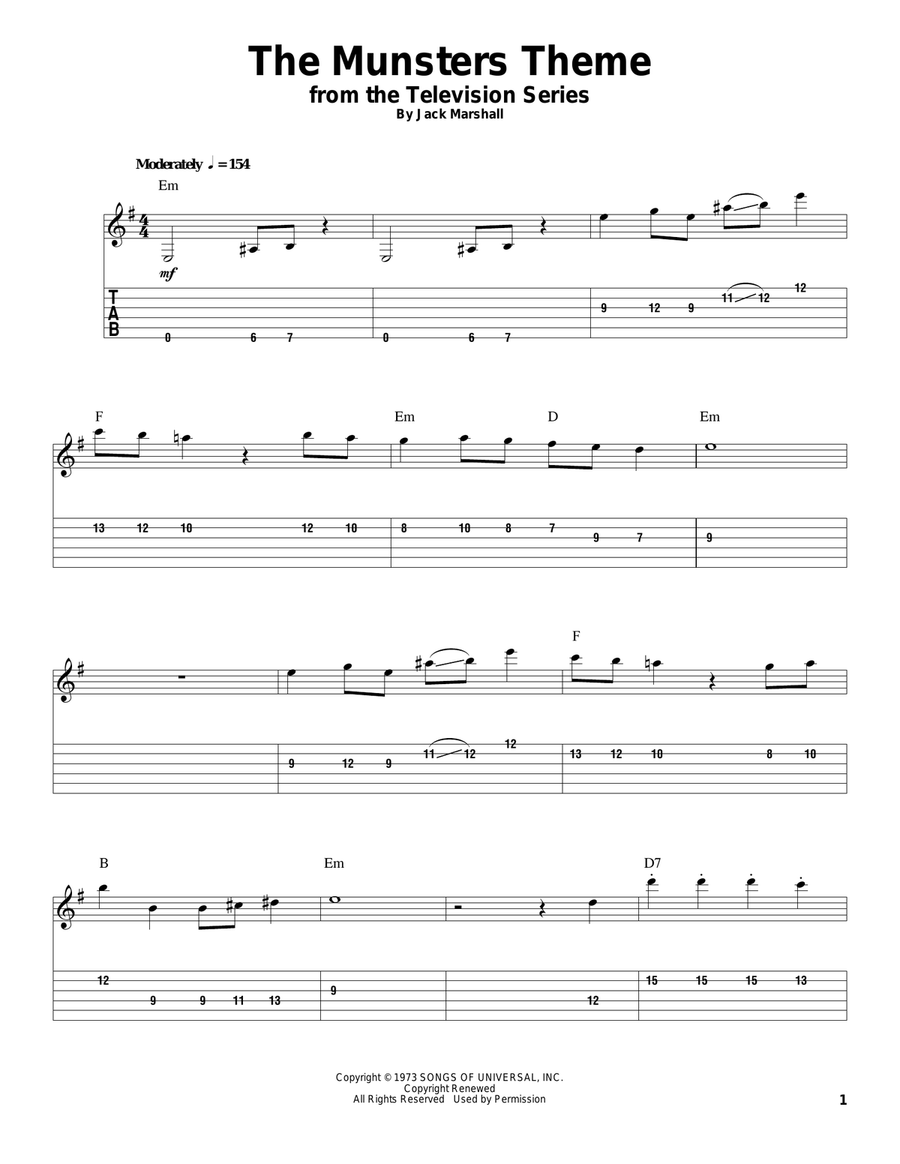 The Munsters Theme Guitar Tablature scores gallery preview page 1