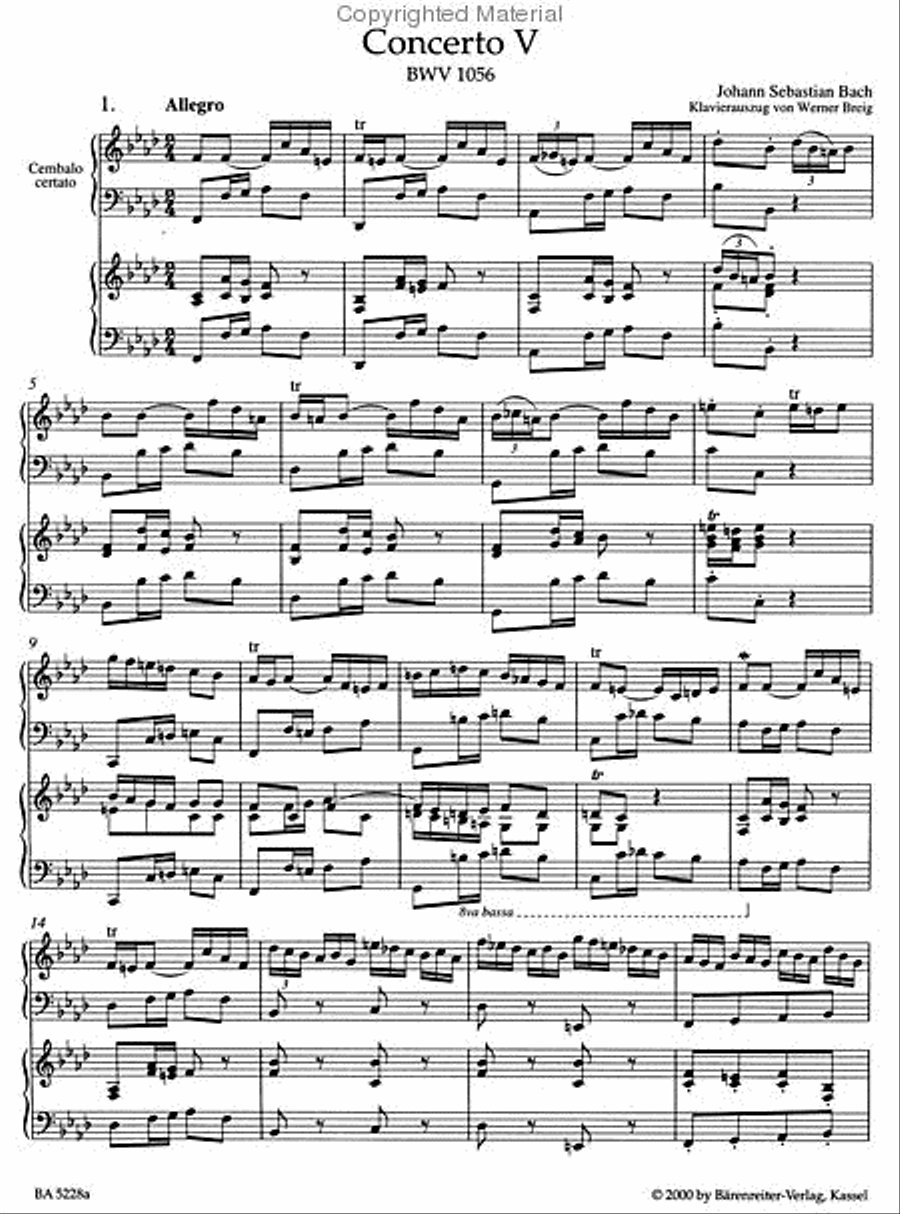 Concerto for Harpsichord and Strings No. 5 f minor BWV 1056 Violin scores gallery preview page 2