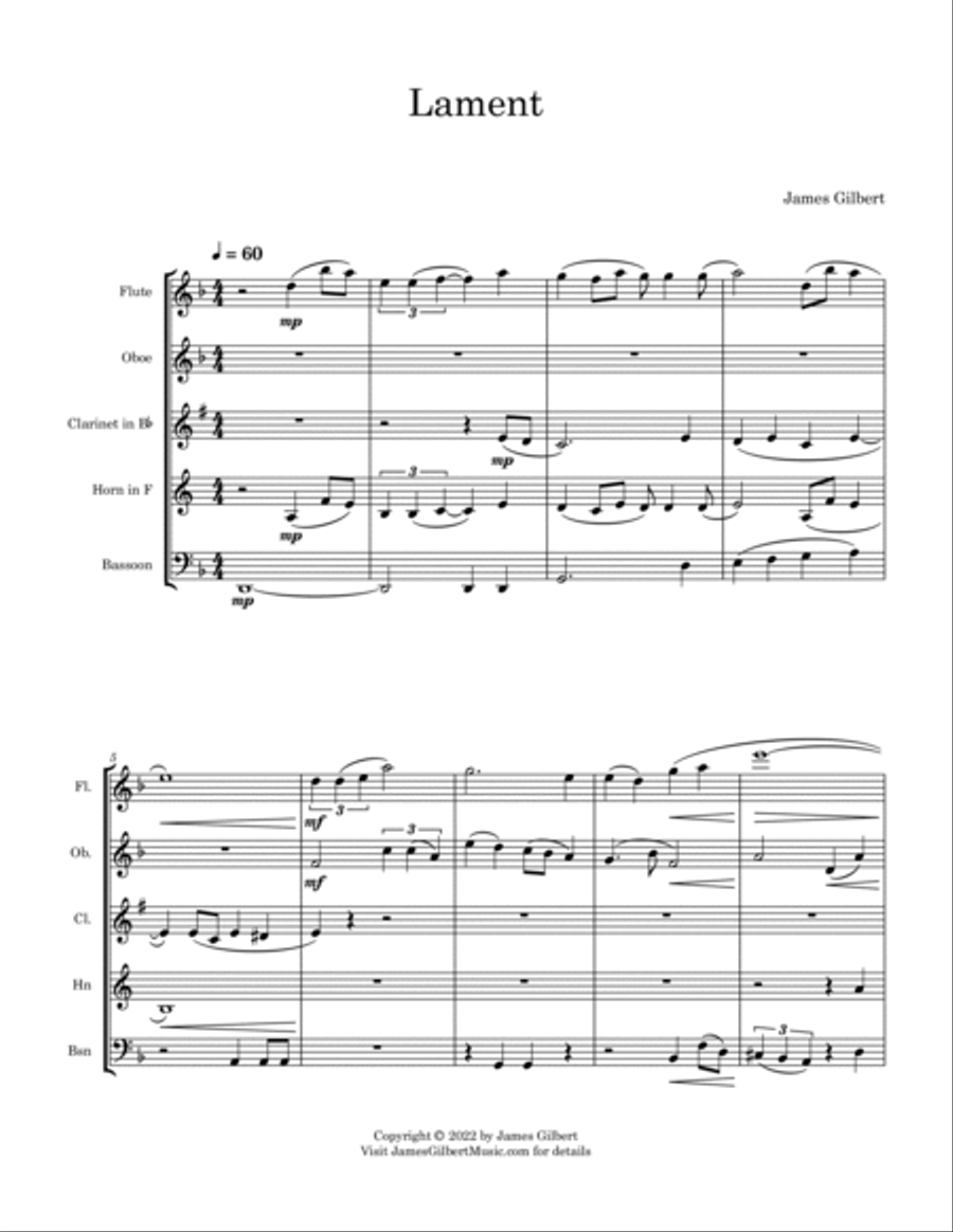 Lament Lament Woodwind Quintet scores gallery preview page 2