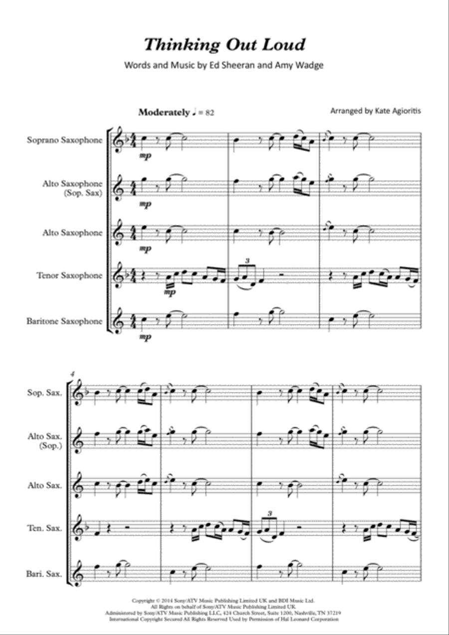 Thinking Out Loud Thinking Out Loud Saxophone Quartet scores gallery preview page 2