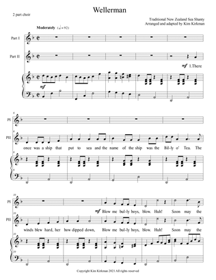 Wellerman - for two-part choir and piano - with word changes to save whales in final verse