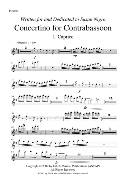 Barton Cummings: Concertino for contrabassoon and concert band, piccolo part