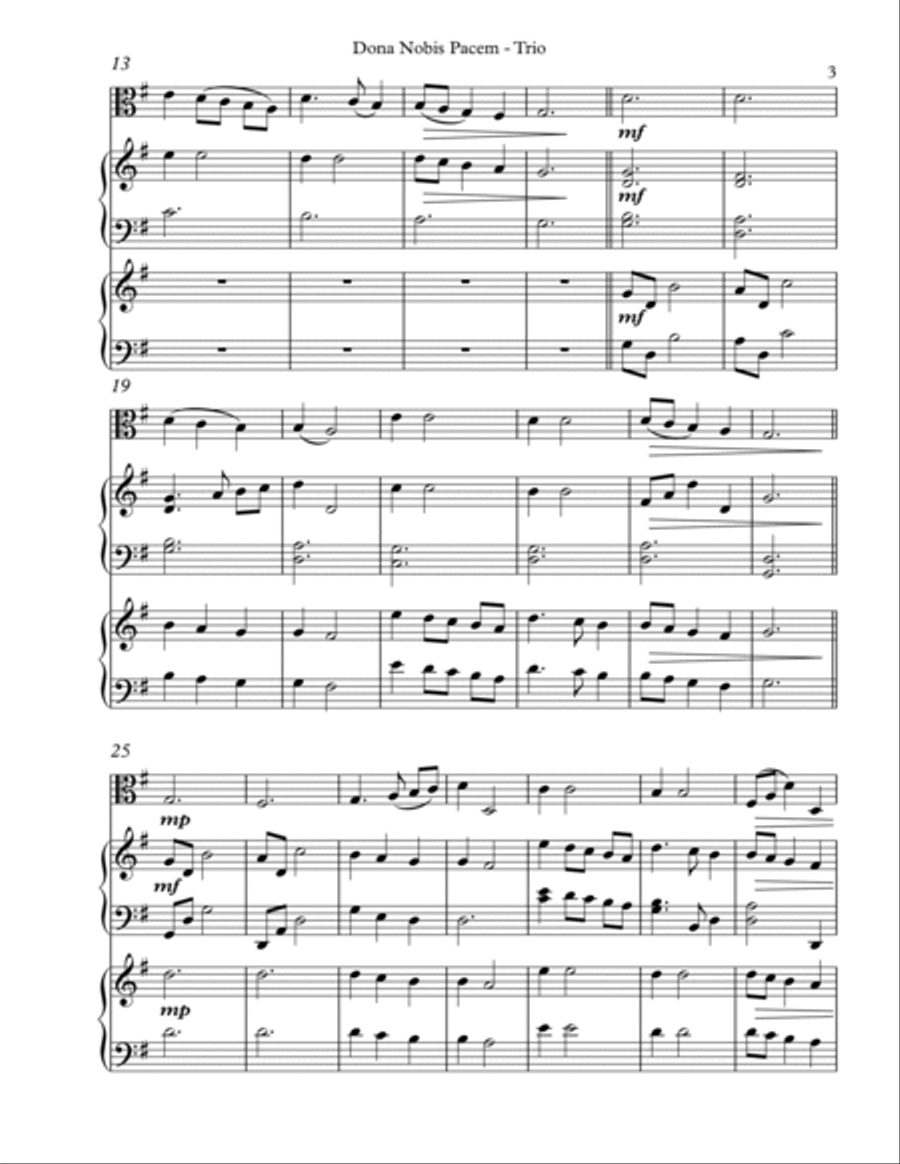 Dona Nobis Pacem, Trio for Viola, Harp, Piano Pedal Harp scores gallery preview page 3