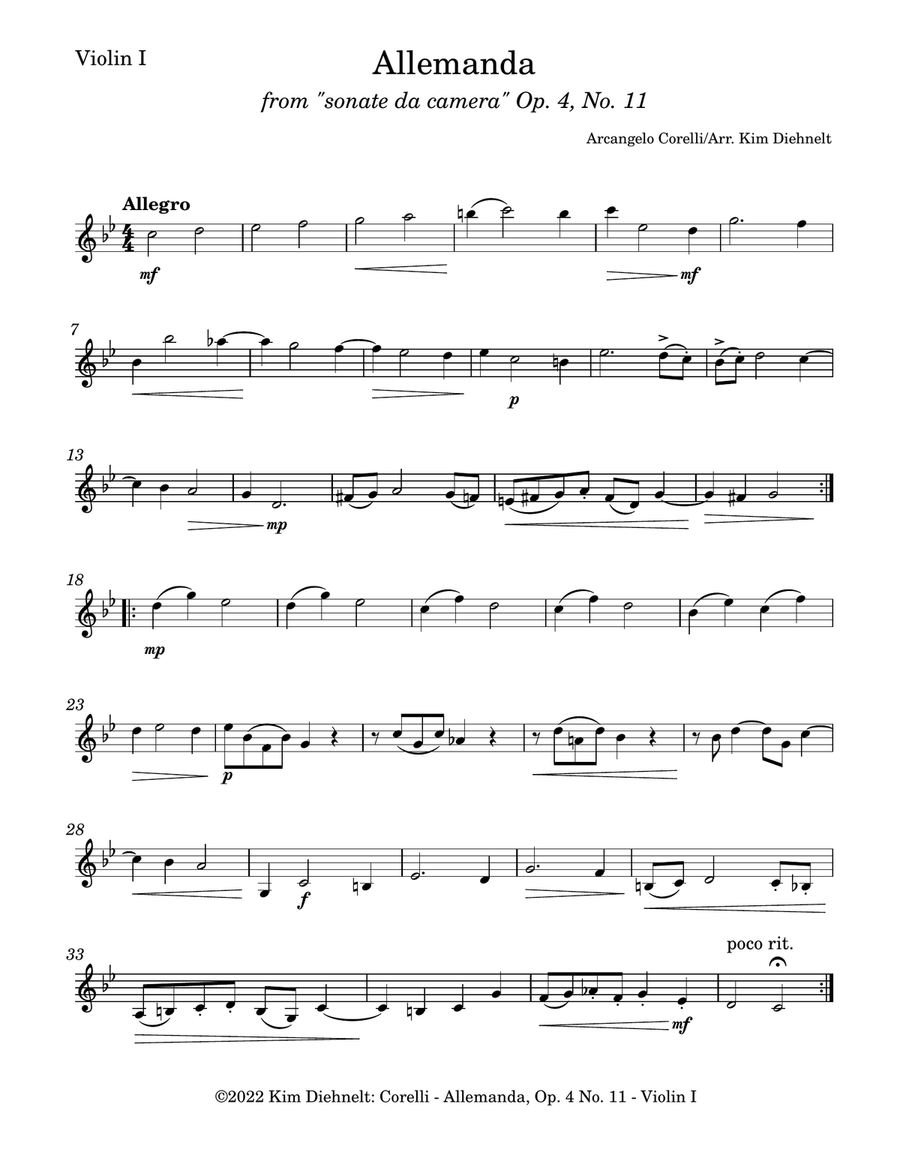Corelli: Allemanda (Arr. Diehnelt, for String Quartet) String Quartet scores gallery preview page 4