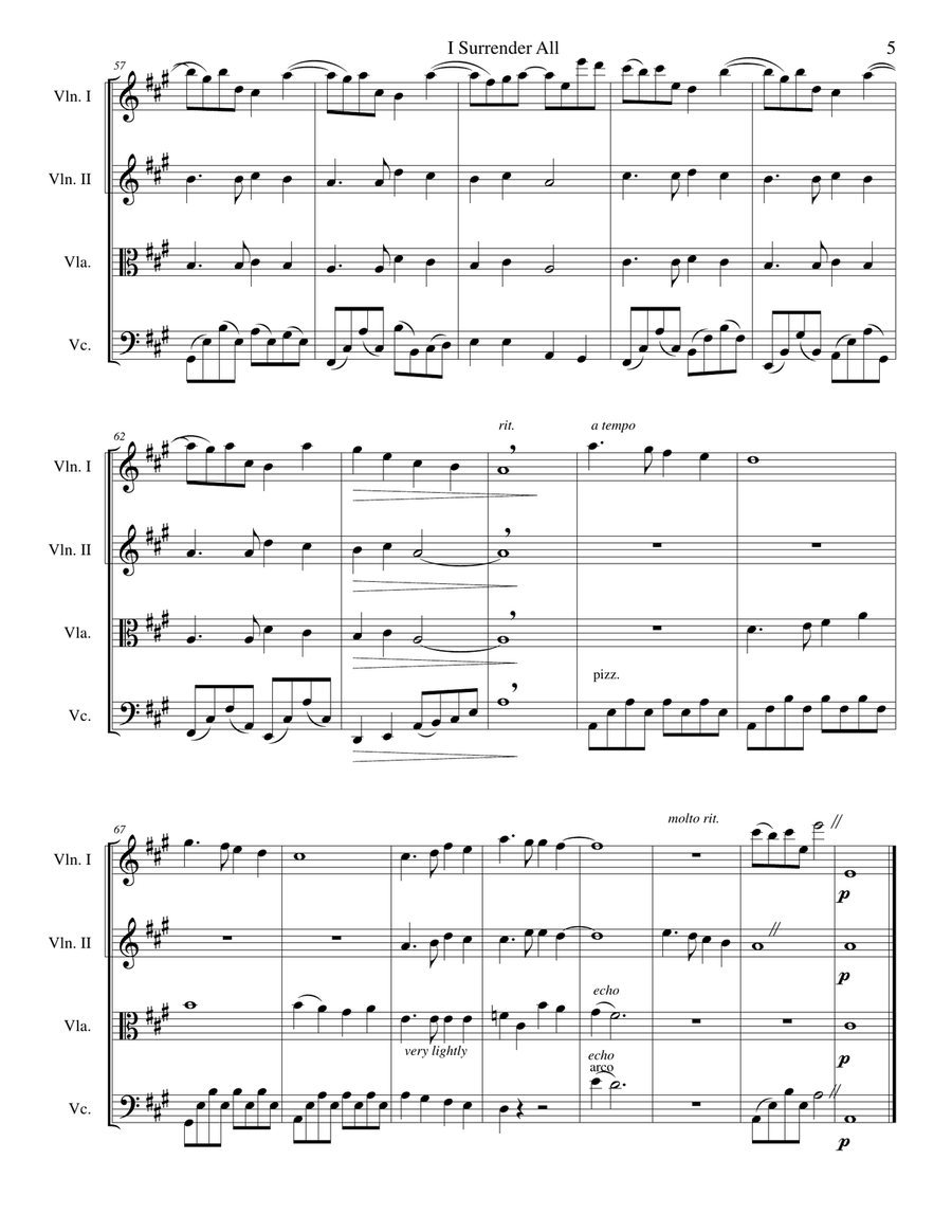 I Surrender All String Quartet scores gallery preview page 5