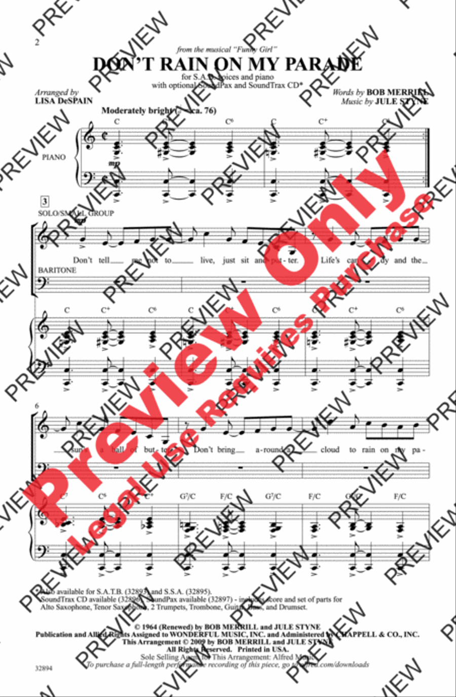 Don't Rain on My Parade 3-Part scores gallery preview page 2