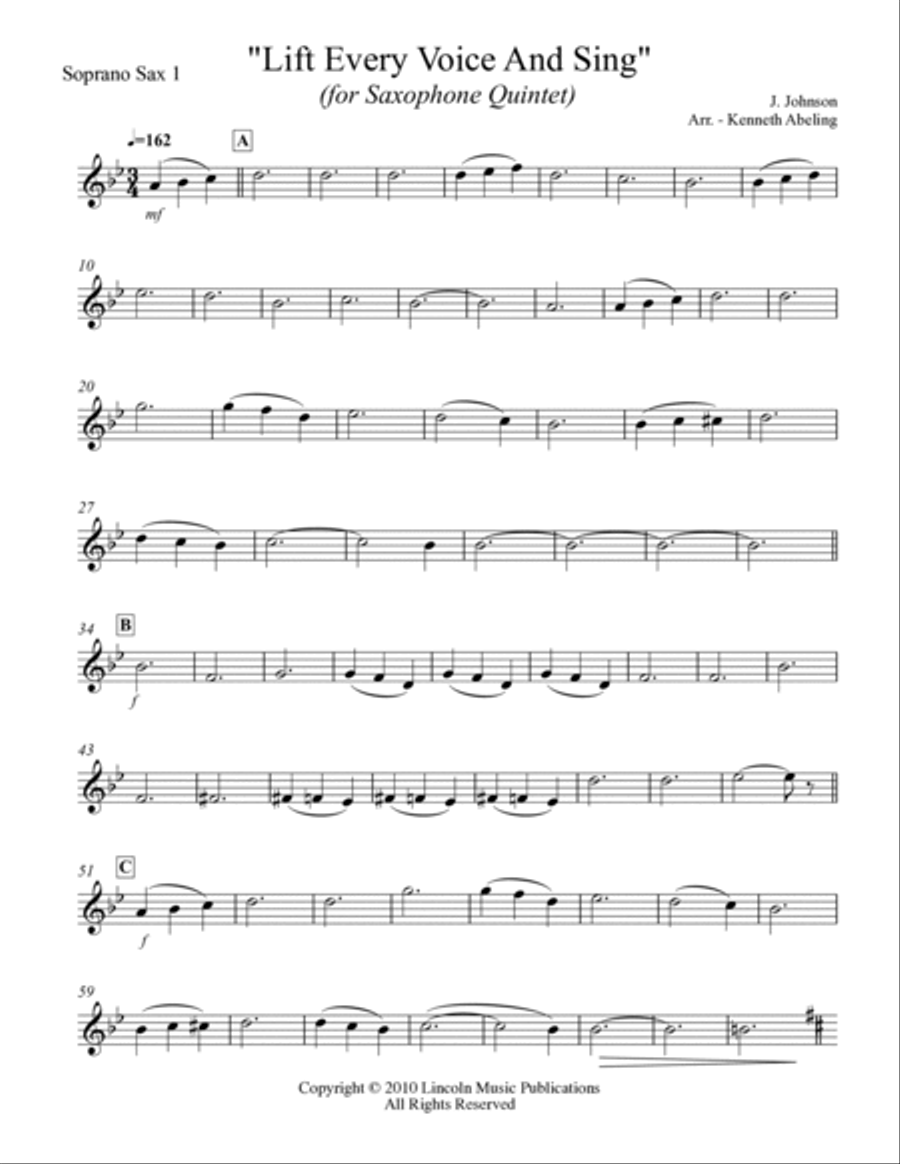 Lift Every Voice and Sing (for Saxophone Quintet SATTB or AATTB) Saxophone Quintet scores gallery preview page 6