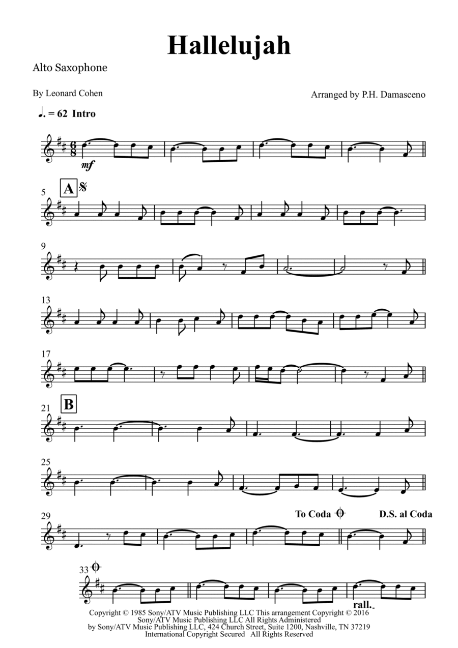 Hallelujah Alto Saxophone scores gallery preview page 1