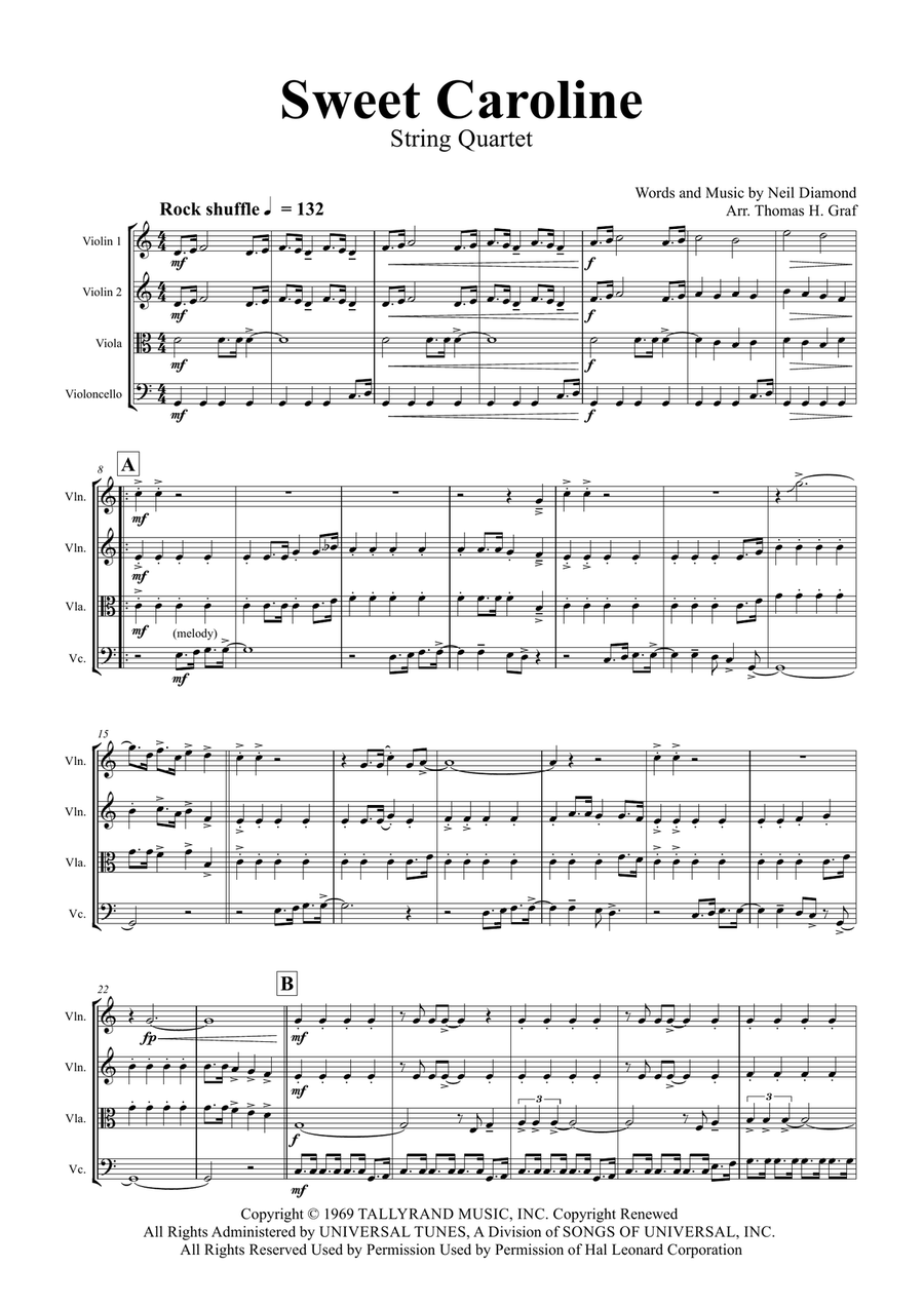 Sweet Caroline String Quartet scores gallery preview page 1