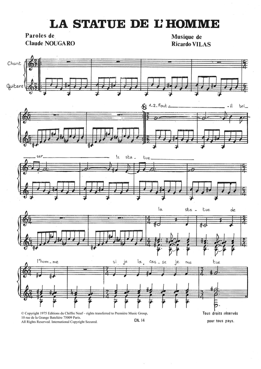 Statue De L'homme Piano, Vocal scores gallery preview page 1