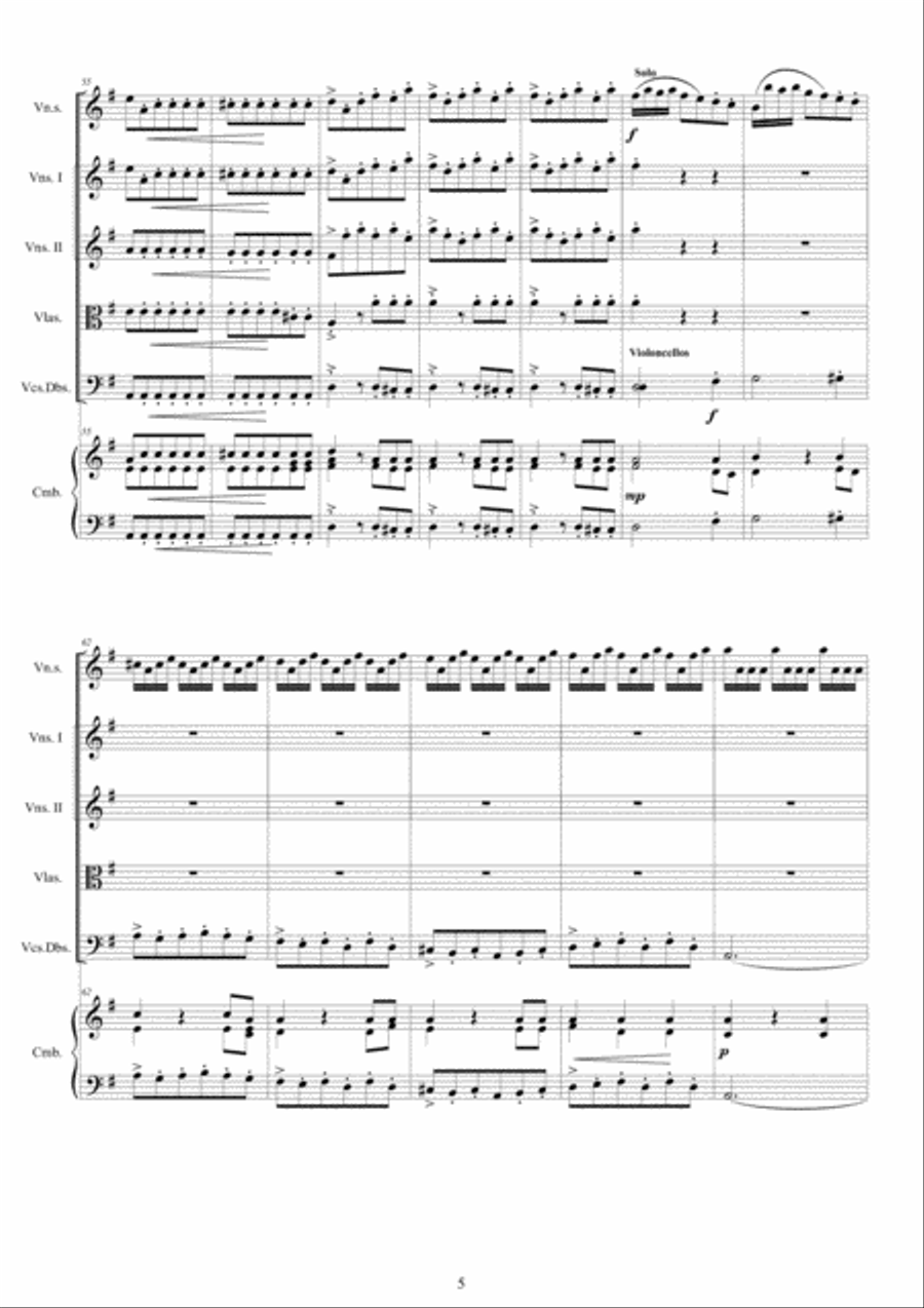 Vivaldi - Violin Concerto No.3 in G major Op.4 RV 301 for Violin solo, Strings and Cembalo Chamber Orchestra scores gallery preview page 5
