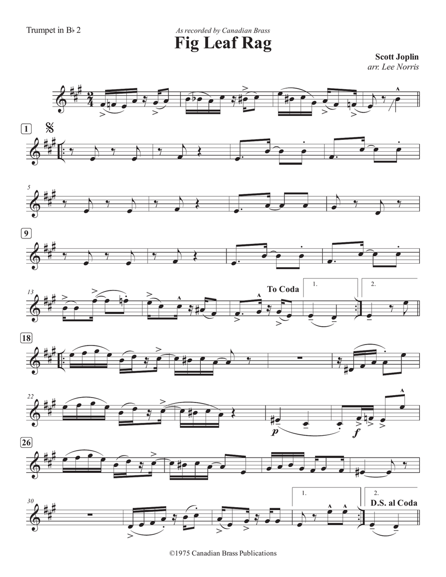 Fig Leaf Rag - Bb Trumpet 2 Brass Quintet scores gallery preview page 1