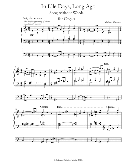 In Idle Days, Long Ago (Song without Words) (for Organ) Organ Solo - Digital Sheet Music