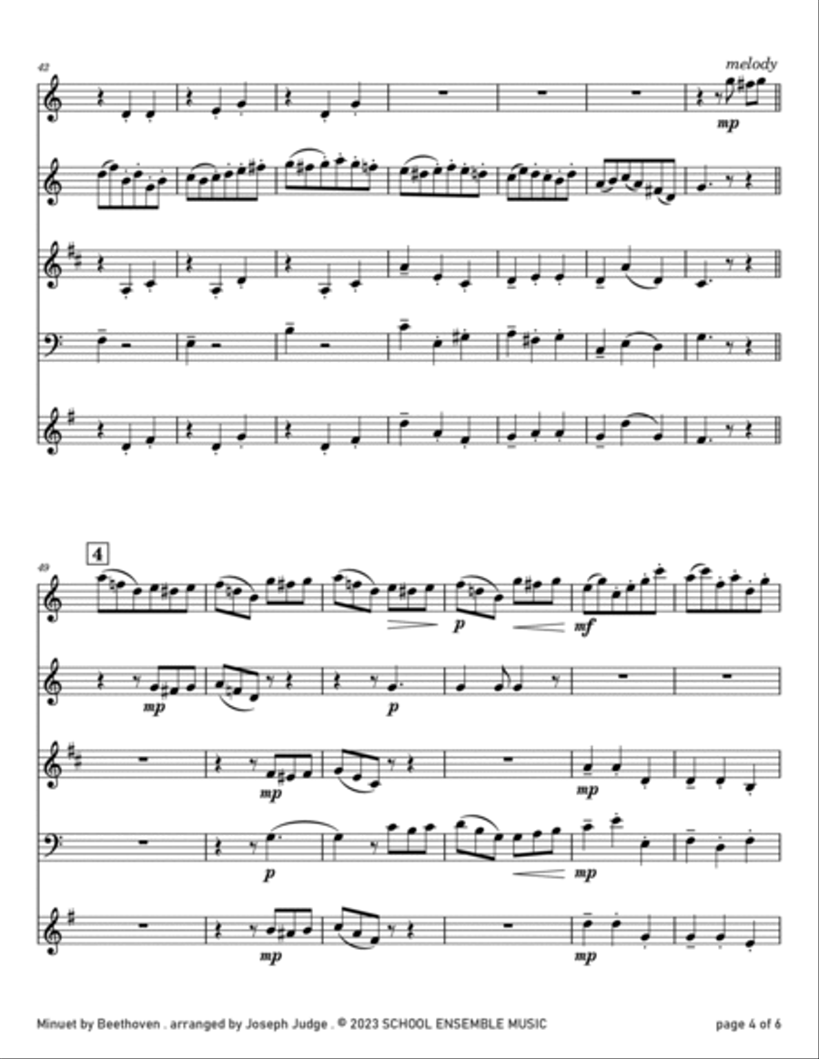 Minuet by Beethoven for Woodwind Quartet in Schools Woodwind Quartet scores gallery preview page 4