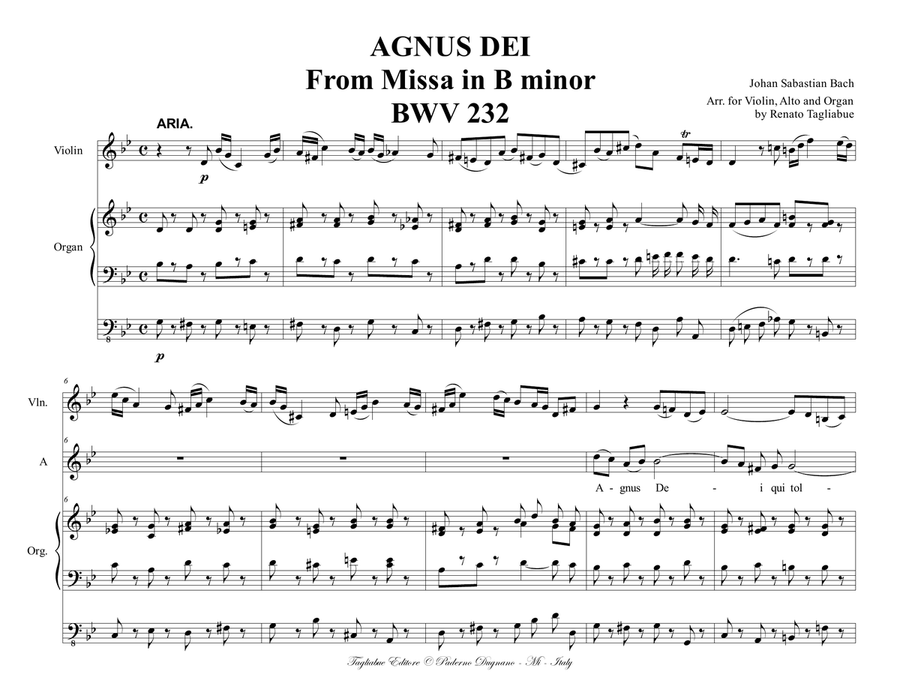 AGNUS DEI - From Missa in B minor BWV 232 - Arr. for Violin, Alto and organ 3 staff Small Ensemble scores gallery preview page 2