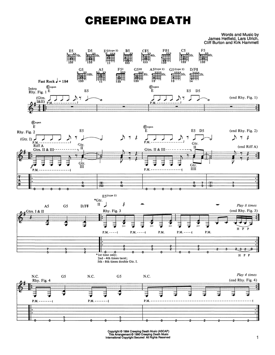 Creeping Death Acoustic Guitar scores gallery preview page 1