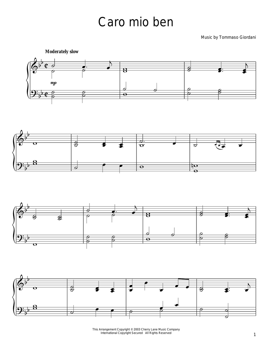 Caro Mio Ben Piano Solo scores gallery preview page 1