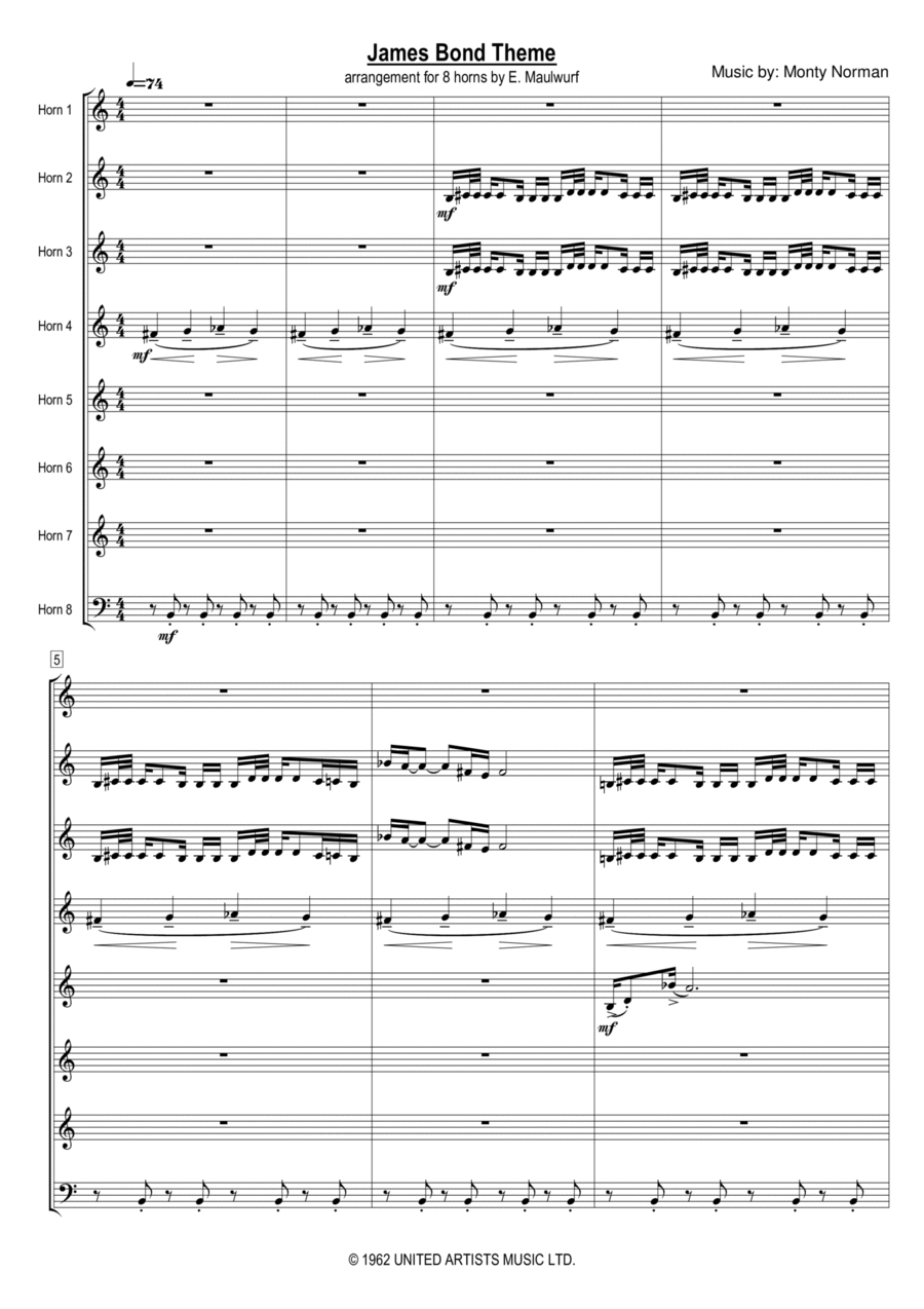 James Bond Theme James Bond Theme Horn scores gallery preview page 1