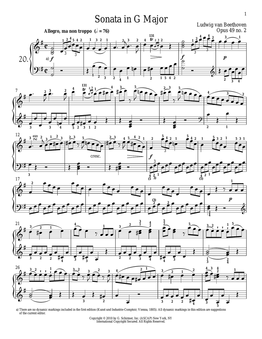 Sonata in G Major, Op. 49, No. 2 Piano Solo scores gallery preview page 1
