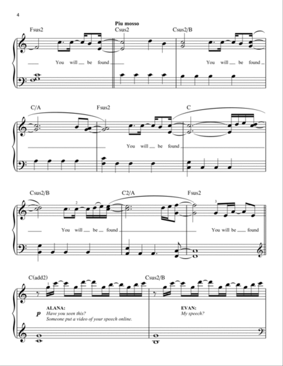 You Will Be Found (from Dear Evan Hansen) Easy Piano scores gallery preview page 4