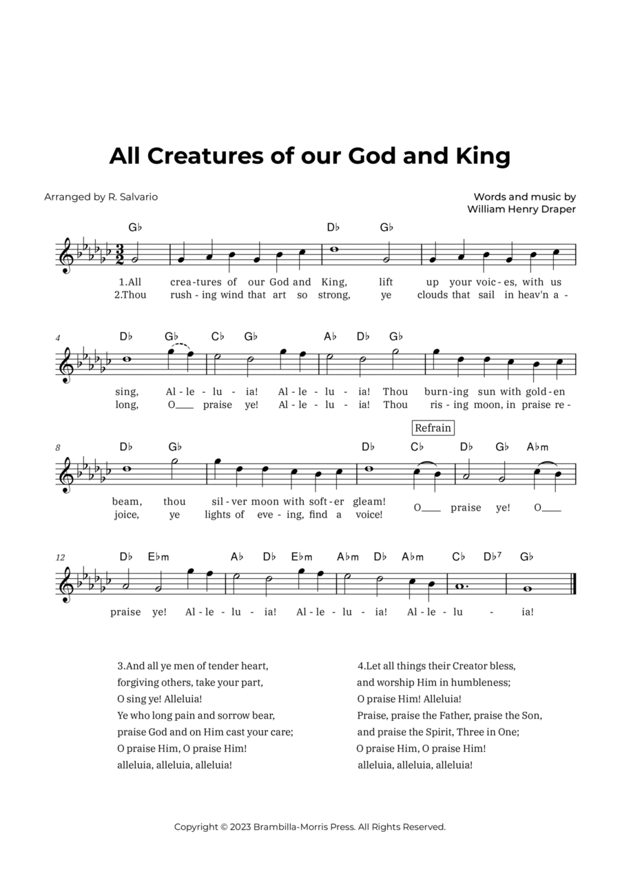 All Creatures of our God and King (Key of G-Flat Major) Piano scores gallery preview page 1