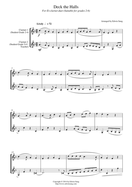 Deck the Halls (for Eb-Clarinet duet, suitable for grades 2-6) image number null