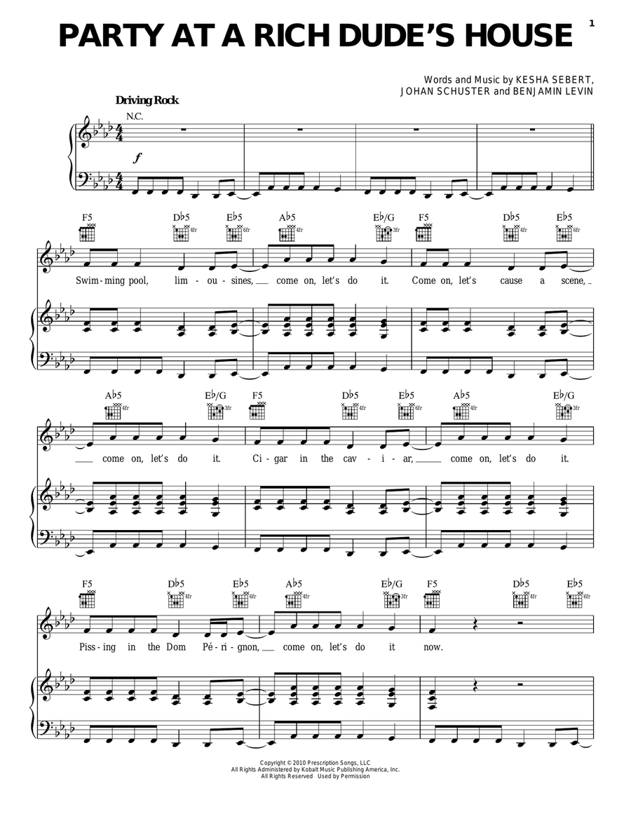 Party At A Rich Dude's House Piano, Vocal, Guitar scores gallery preview page 1