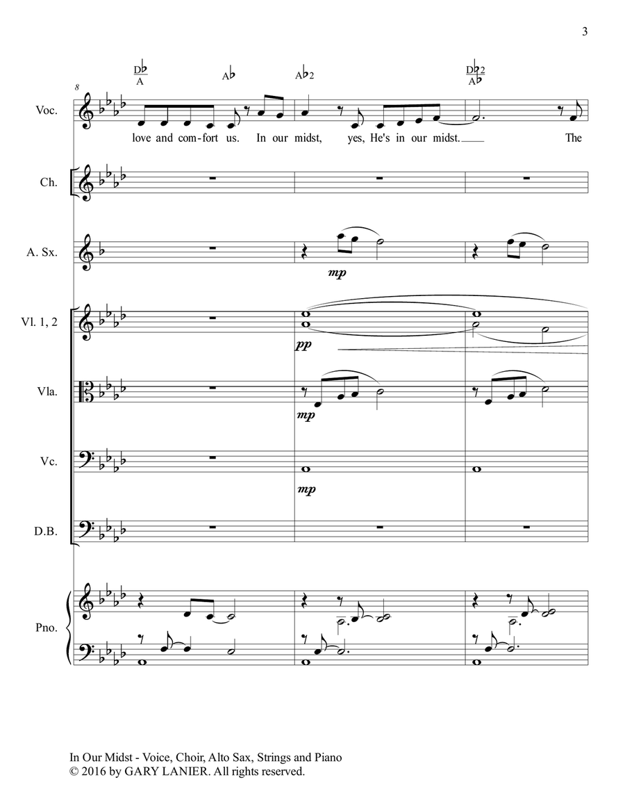 Gary Lanier: IN OUR MIDST (Worship - For Voice, Choir, Alto Sax, String Orchestra and Piano with Par
