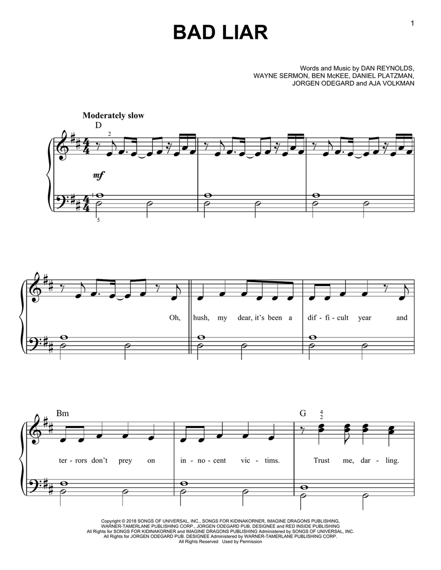 Bad Liar Bad Liar Easy Piano scores gallery preview page 1