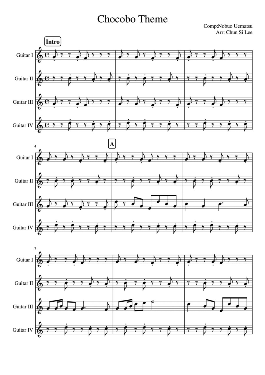 Chocobo's Theme Guitar Ensemble scores gallery preview page 1