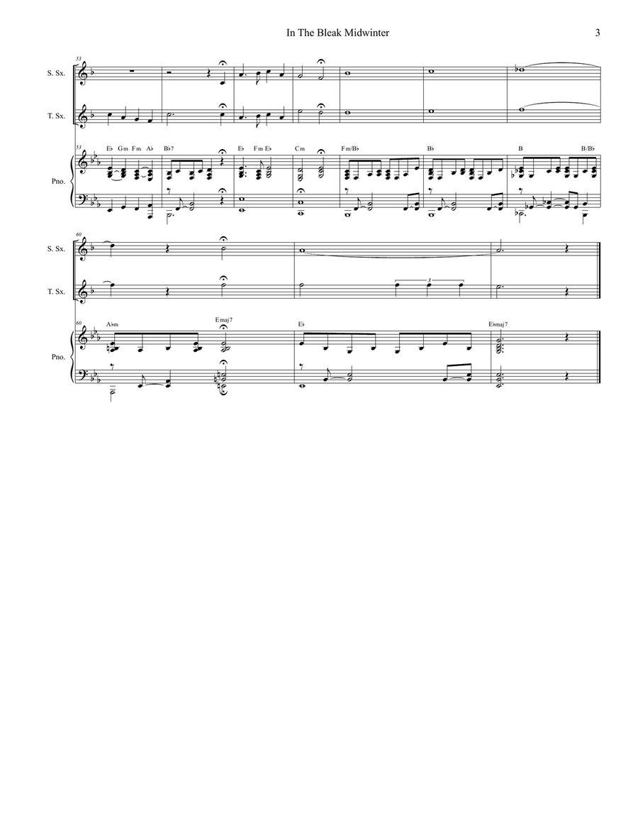 In The Bleak Midwinter (Duet for Soprano and Tenor Saxophone) Woodwind Duet scores gallery preview page 3