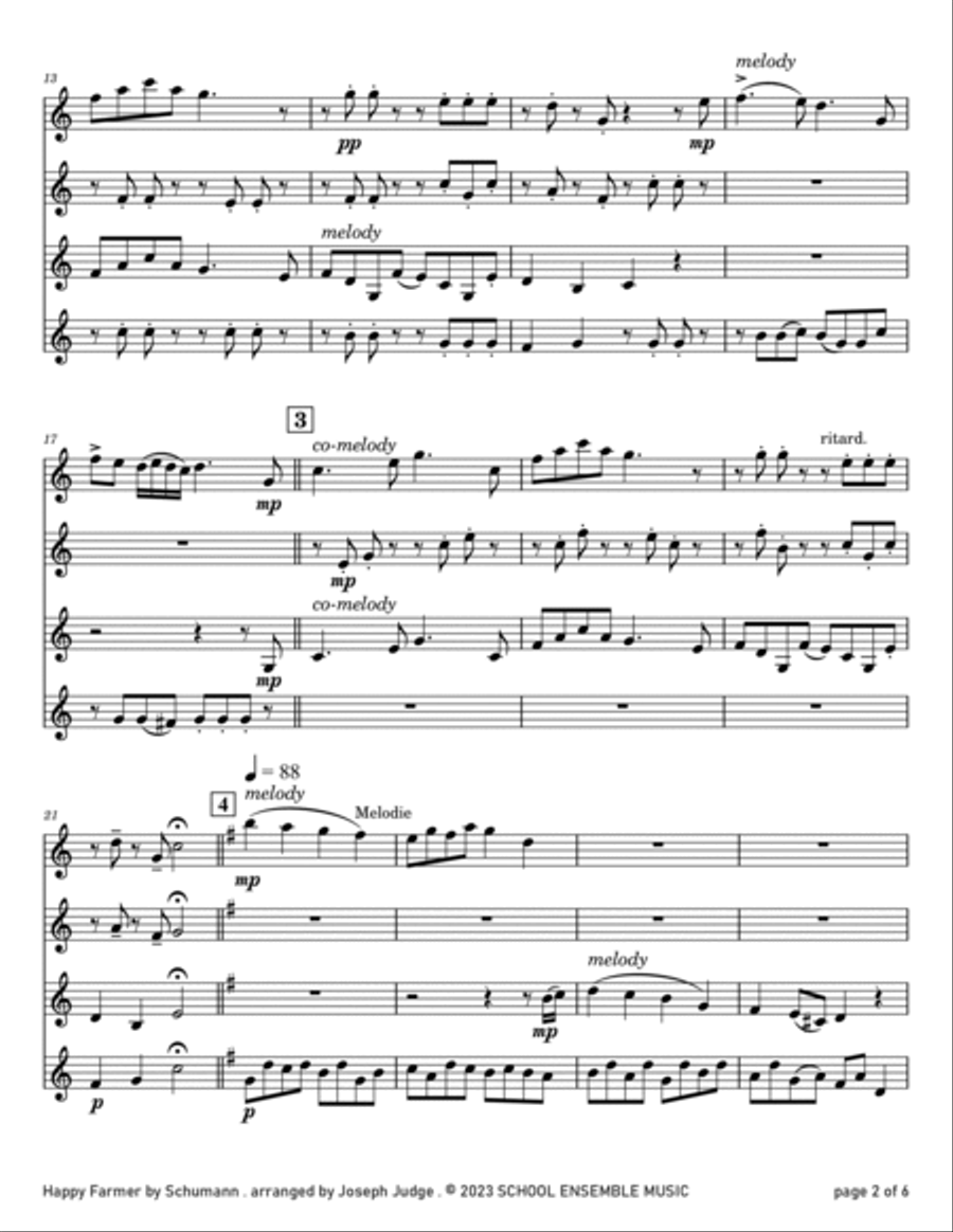 Happy Farmer by Schumann for Clarinet Quartet in Schools Clarinet Quartet scores gallery preview page 2