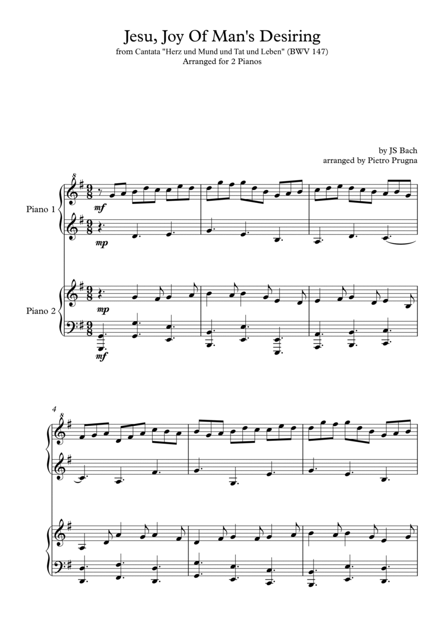 Jesu, Joy of Man's Desiring (BWV 147) - Arranged for 2 Pianos 2 Pianos, 4-Hands scores gallery preview page 1