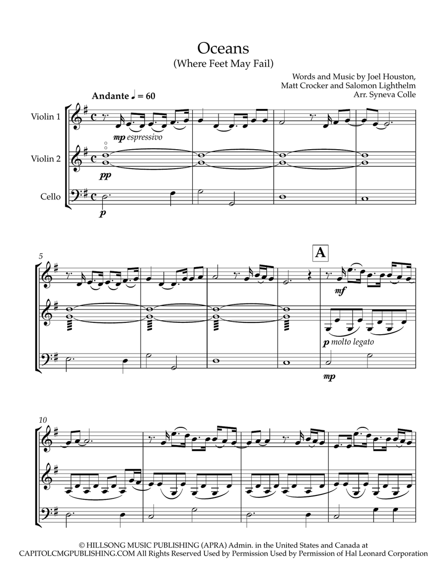 Oceans (Where Feet May Fail) String Trio scores gallery preview page 2