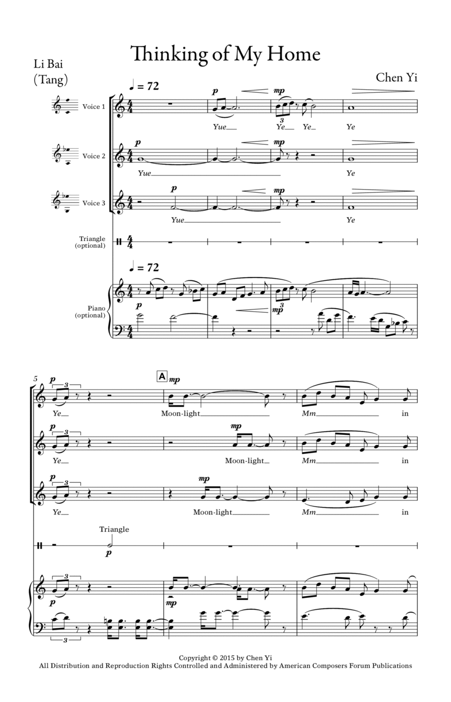 Thinking of My Home 3-Part scores gallery preview page 1