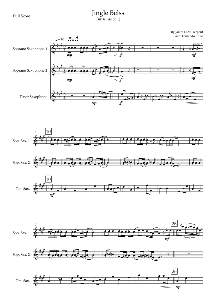 Jingle Bells - Jazz Version (Christmas Song) for Saxophone Trio Woodwind Trio scores gallery preview page 1